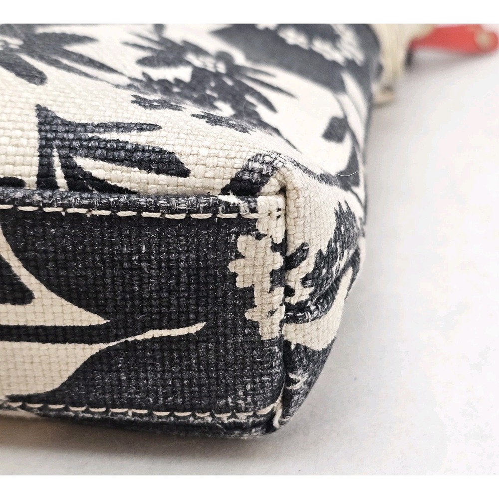 Spartina 449 Linen Floral Crossbody Bag Black White Cream Trim Turquoise Lining - Picture 11 of 12